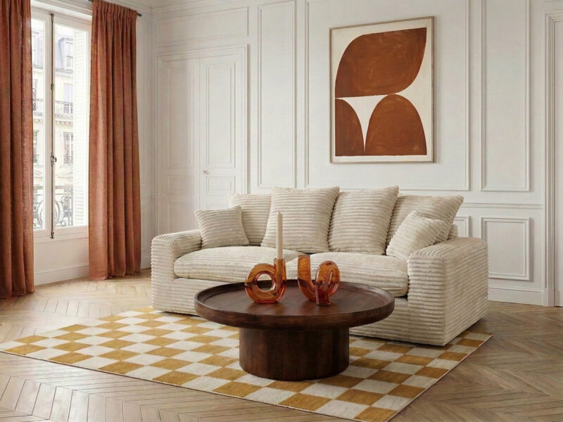 Canapé Nevada Bobochic : un convertible 2 places en gros côtelé beige avec coffre intégré - Canapé Bobochic