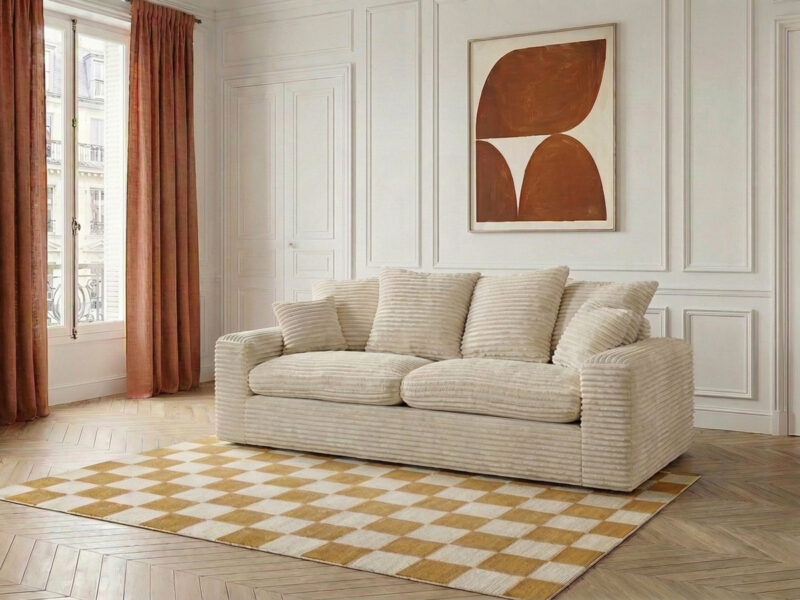 Canapé Nevada Bobochic : un convertible 2 places en gros côtelé beige avec coffre intégré - Canapé Bobochic