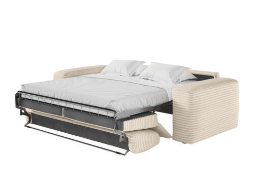 Canapé Paco Usinestreet : un convertible express 3 places en velours côtelé beige pensé pour un usage quotidien confortable - vue détaillée