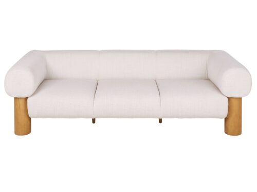 Canapé Phoenix Maisons Du Monde : un 3 places en textile tramé écru aux lignes arrondies pour salon contemporain - Canapé Maisons du Monde