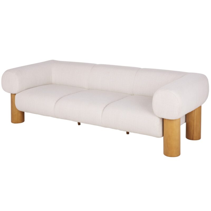 Canapé Phoenix Maisons Du Monde : un 3 places en textile tramé écru aux lignes arrondies pour salon contemporain - Canapé Maisons du Monde