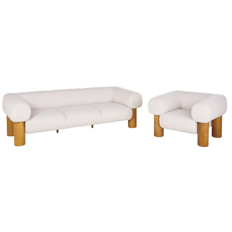 Canapé Phoenix Maisons Du Monde : un 3 places en textile tramé écru aux lignes arrondies pour salon contemporain - Canapé Maisons du Monde