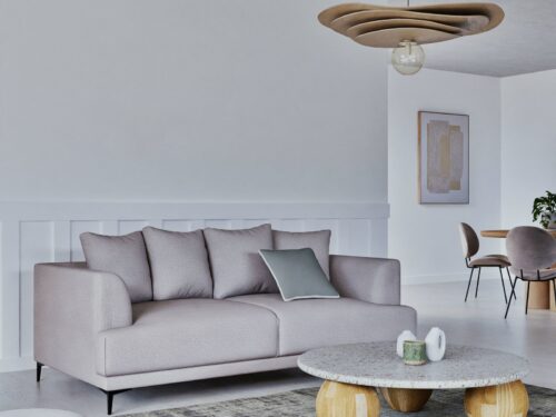 Canapé Romy Maisons Du Monde : un 3 places bouclettes beige au style cocooning assumé - vue détaillée