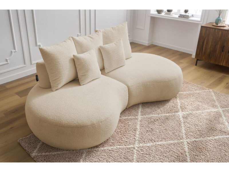 Canapé Saint-Germain Bobochic : un 3 places arrondi en bouclette beige qui réinvente le salon cocooning - Canapé Bobochic