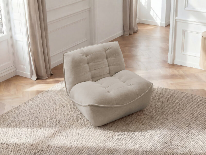 Canapé Serena Bobochic : une chauffeuse modulable 1 place en tissu chiné taupe pour composer son salon à la carte - Canapé Bobochic
