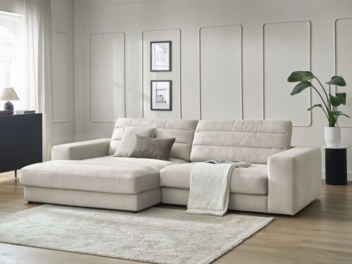 Canapé Sierra Bobochic : un angle gauche en velours beige pour les salons qui veulent du caractère sans sacrifier le confort - Canapé Bobochic