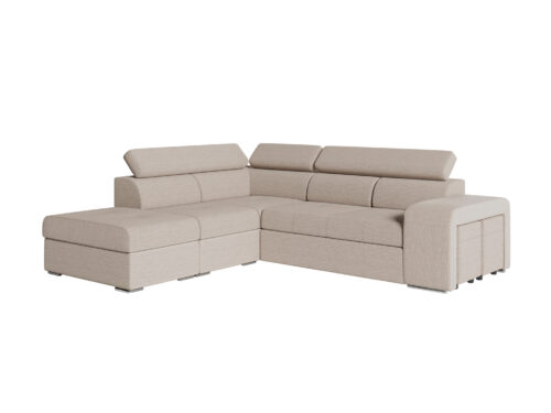 Canapé Soan Usinestreet : un angle convertible beige avec poufs et méridienne intégrés pour les familles - Canapé UsineStreet