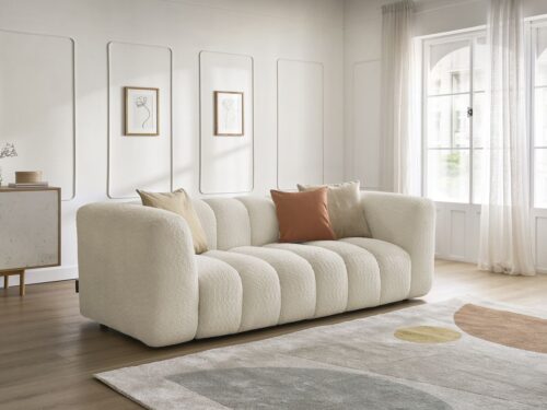 Canapé Talia Bobochic : un 3 places en bouclette beige qui joue la carte du confort équilibré - Canapé Bobochic