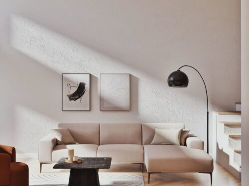 Canapé Tokyo Maisons Du Monde : un angle droit en textile tramé beige pour structurer votre salon avec élégance - vue détaillée