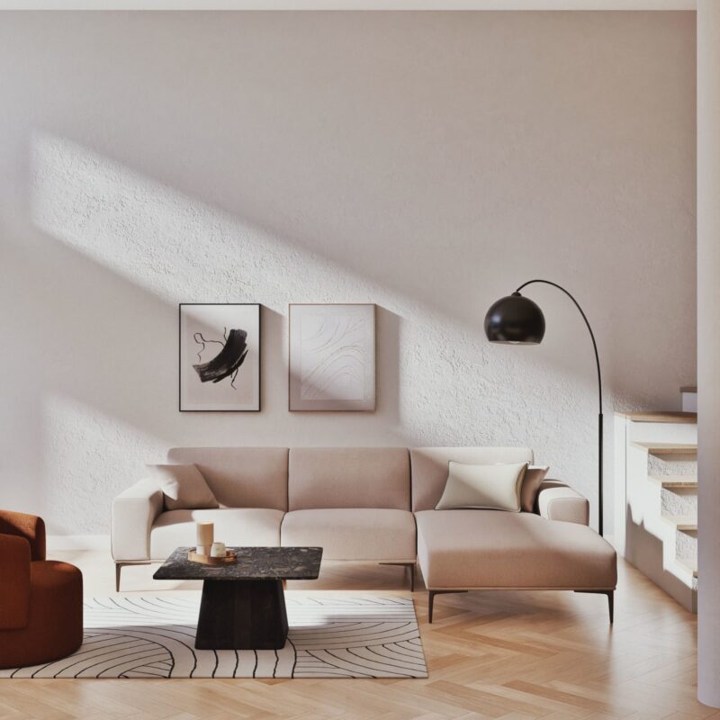 Canapé Tokyo Maisons Du Monde : un angle droit en textile tramé beige pour structurer votre salon avec élégance - Canapé Maisons du Monde