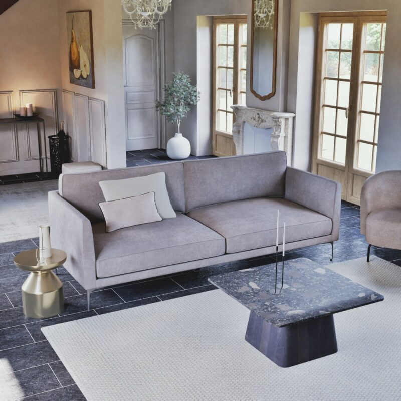 Canapé Tyler Maisons Du Monde : un 3/4 places velouté beige entre chic discret et confort moelleux - Canapé Maisons du Monde