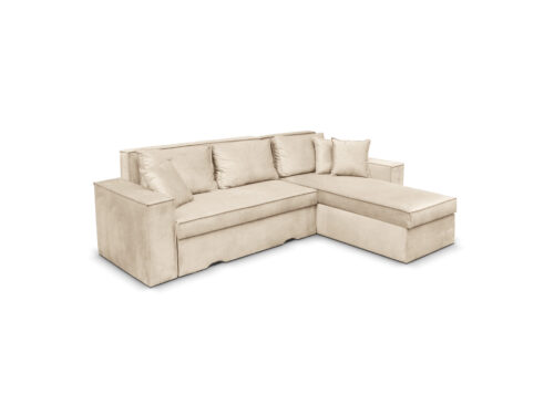 Canapé Caelia Usinestreet : un angle convertible en velours beige avec trois coffres de rangement - Canapé UsineStreet