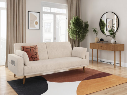 Canapé Elga Usinestreet : un convertible scandinave en velours côtelé taillé pour les petits espaces - vue détaillée