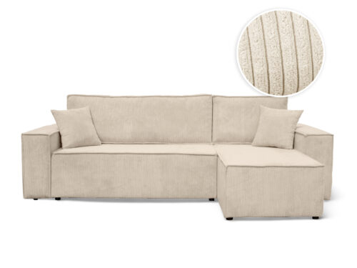 Canapé Farah Usinestreet : un angle convertible en velours côtelé beige pensé pour les petits espaces malins - Canapé UsineStreet