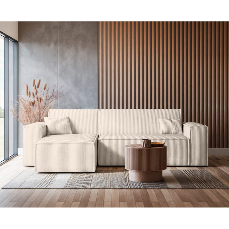 Canapé Farah Usinestreet : un angle convertible en velours côtelé beige pensé pour les petits espaces malins - Canapé UsineStreet