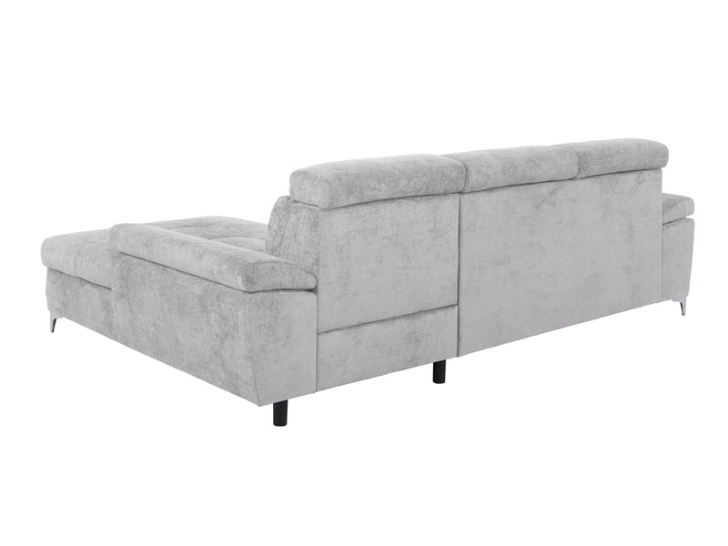 Canapé Lara Conforama : un angle convertible gris 4 places avec coffre et tétières réglables - Canapé Conforama