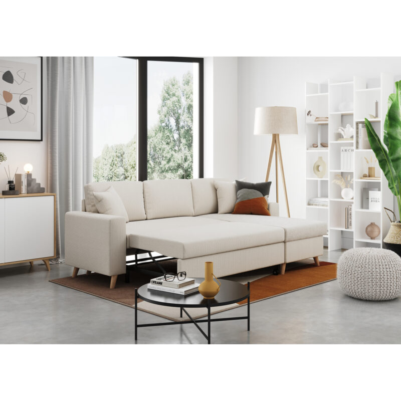 Canapé Maria Usinestreet : un angle convertible réversible en velours côtelé avec coffre intégré - Canapé UsineStreet
