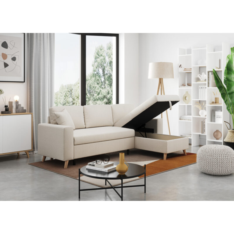 Canapé Maria Usinestreet : un angle convertible réversible en velours côtelé avec coffre intégré - Canapé UsineStreet