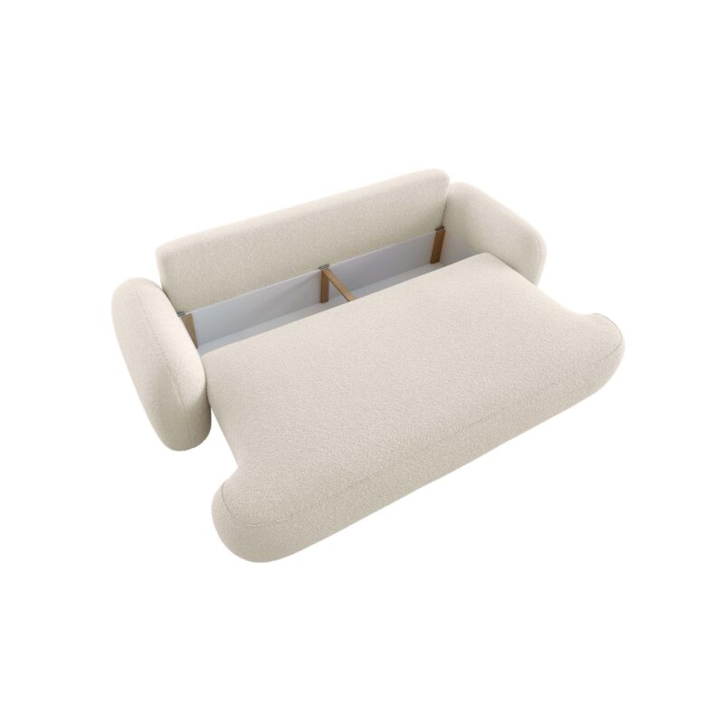 Canapé Milly Usinestreet : un convertible 3 places en bouclette beige avec coffre intégré - Canapé UsineStreet