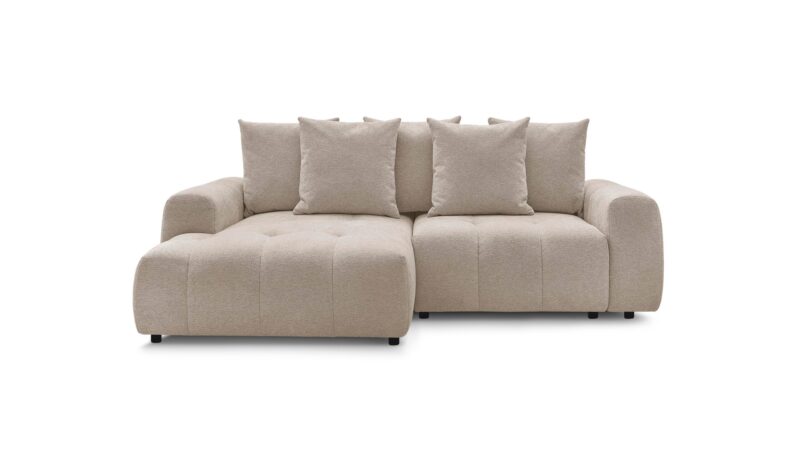 Canapé Roxelane Conforama : un angle convertible beige 3 places qui vise le polyvalent à tout prix - Canapé Conforama