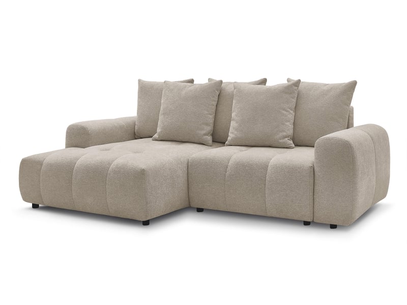 Canapé Roxelane Conforama : un angle convertible beige 3 places qui vise le polyvalent à tout prix - Canapé Conforama