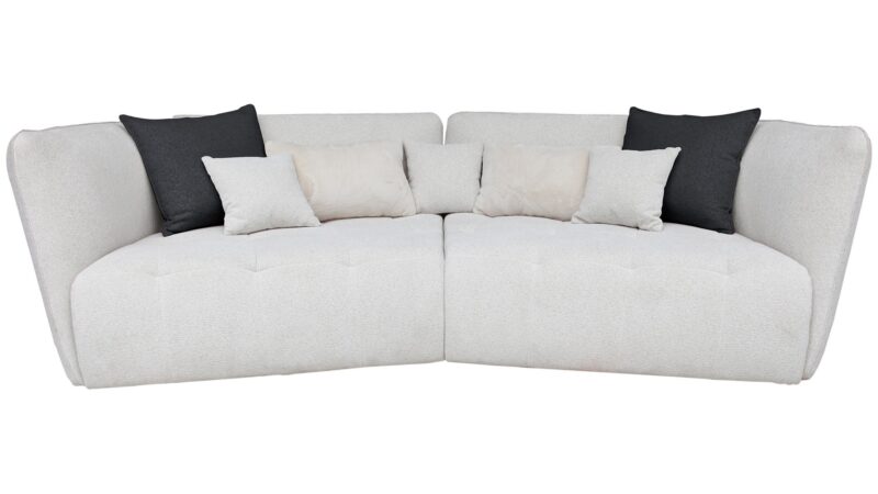 Canapé Sophie Conforama : un 4 places droit en tissu beige aux lignes arrondies pour les grands salons - Canapé Conforama