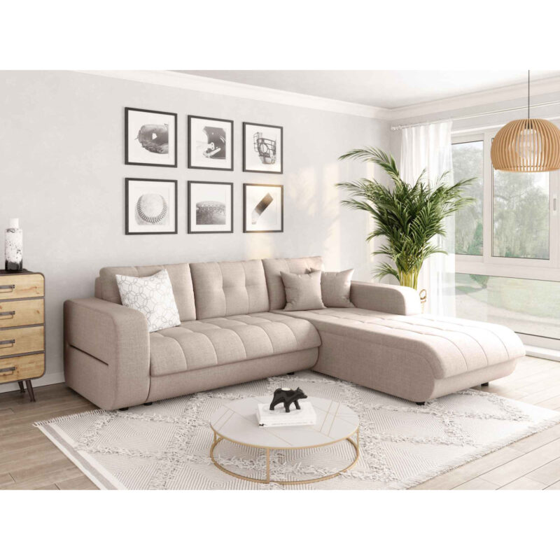 Canapé Suzie Usinestreet : un angle convertible beige avec méridienne pour les salons multifonctions - Canapé UsineStreet