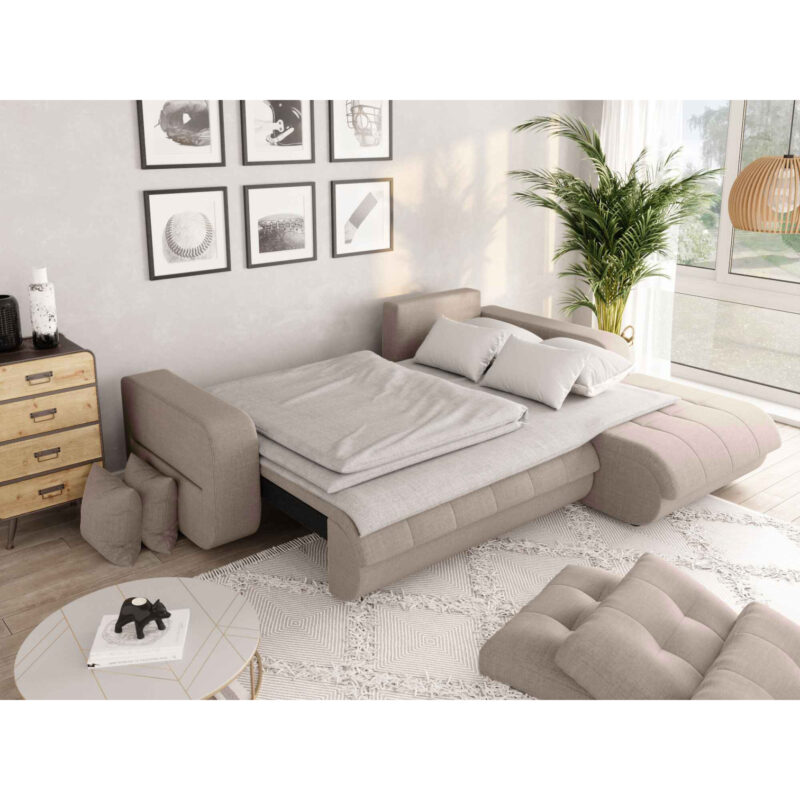 Canapé Suzie Usinestreet : un angle convertible beige avec méridienne pour les salons multifonctions - Canapé UsineStreet