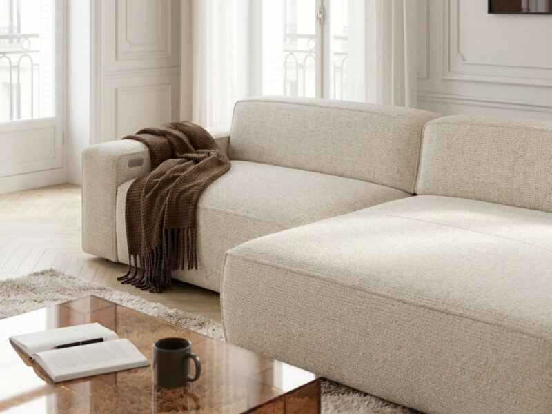 Canapé Abel Bobochic : un angle électrique avance-recule chiné beige pour les amateurs de confort motorisé - Canapé Bobochic