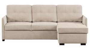 Canapé d'angle Conforama : un convertible beige 3 places pensé pour les budgets serrés