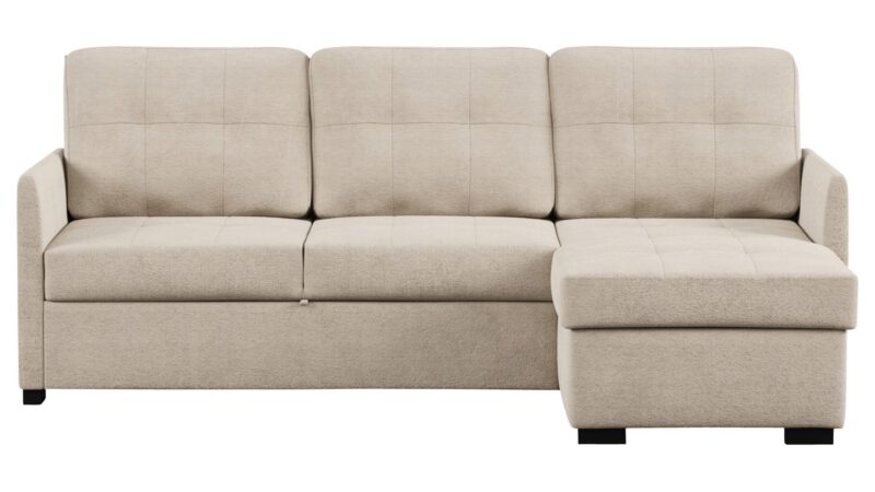 Canapé d&rsquo;angle Conforama : un convertible beige 3 places pensé pour les budgets serrés - Canapé Conforama