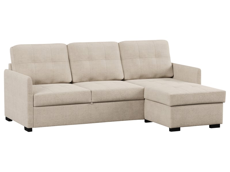 Canapé d&rsquo;angle Conforama : un convertible beige 3 places pensé pour les budgets serrés - Canapé Conforama