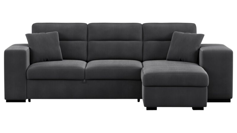 Canapé Kathy Conforama : un angle convertible gris anthracite avec coffre pour les salons qui manquent de place - Canapé Conforama
