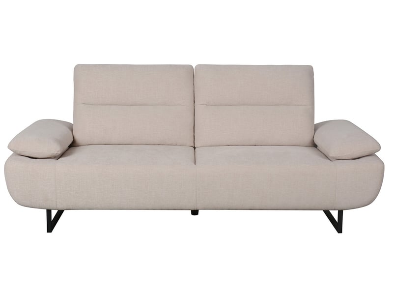 Canapé Marcelo Conforama : un 3 places fixe en tissu beige qui joue la carte de l&rsquo;élégance accessible - Canapé Conforama