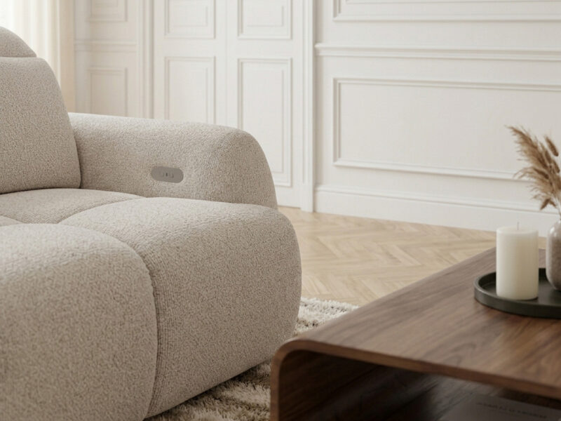 Canapé Ruby Bobochic : un angle électrique avance-recule en chenille beige pour les salons qui veulent du confort sans compromis - Canapé Bobochic