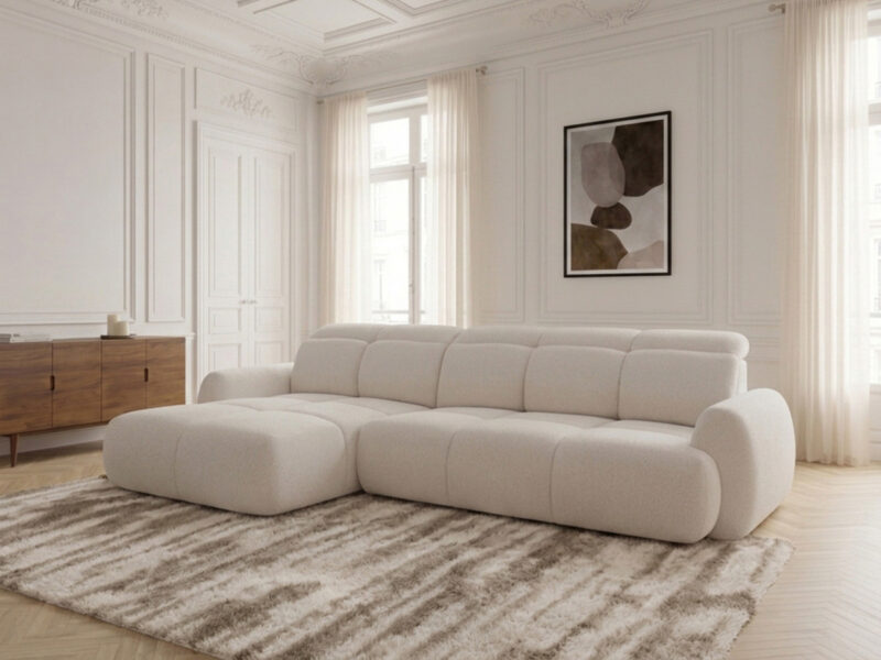 Canapé Ruby Bobochic : un angle électrique avance-recule en chenille beige pour les salons qui veulent du confort sans compromis - Canapé Bobochic