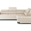 Canapé Selva Conforama : un angle convertible beige 4 places avec coffre et têtières ajustables - Canapé Conforama