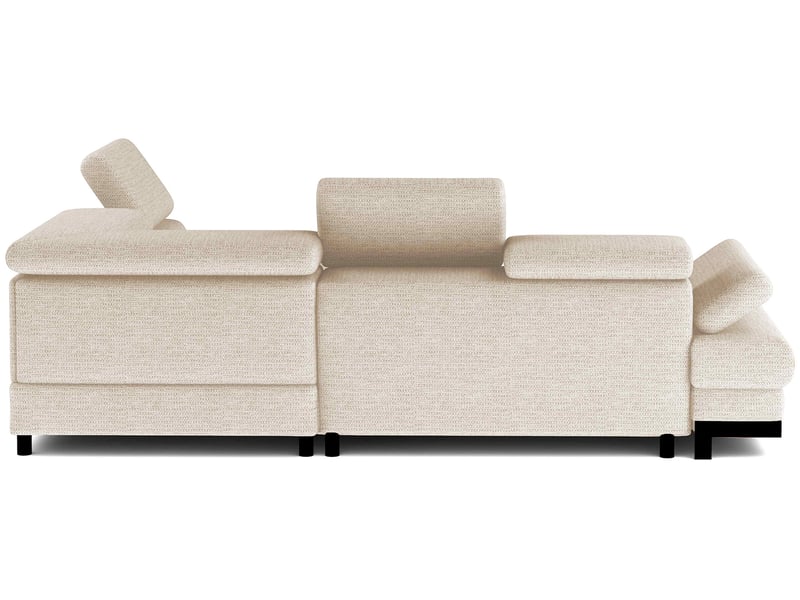 Canapé Selva Conforama : un angle convertible beige 4 places avec coffre et têtières ajustables - Canapé Conforama