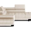 Canapé Selva Conforama : un angle convertible beige 4 places avec coffre et têtières ajustables - Canapé Conforama