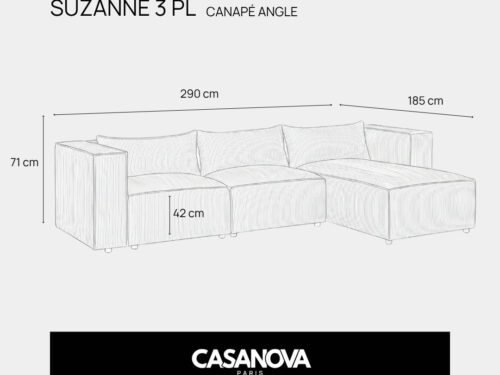 Canapé Suzanne Angle Casanova Paris : un angle généreux avec méridienne pour les salons qui veulent voir grand - vue détaillée