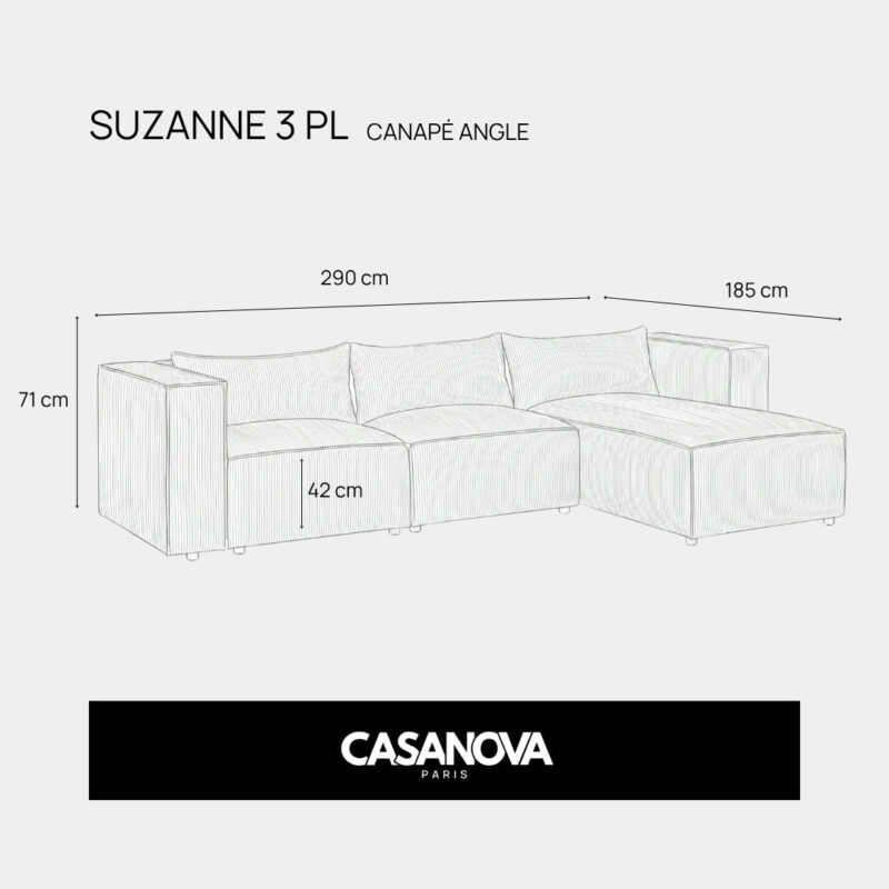 Canapé Suzanne Angle Casanova Paris : un angle généreux avec méridienne pour les salons qui veulent voir grand - Canapé Angle Réversible