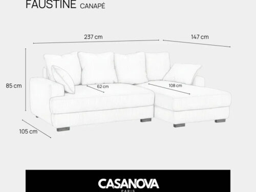 Canapé Faustine Casanova Paris : méridienne généreuse, dossier qui déçoit un peu