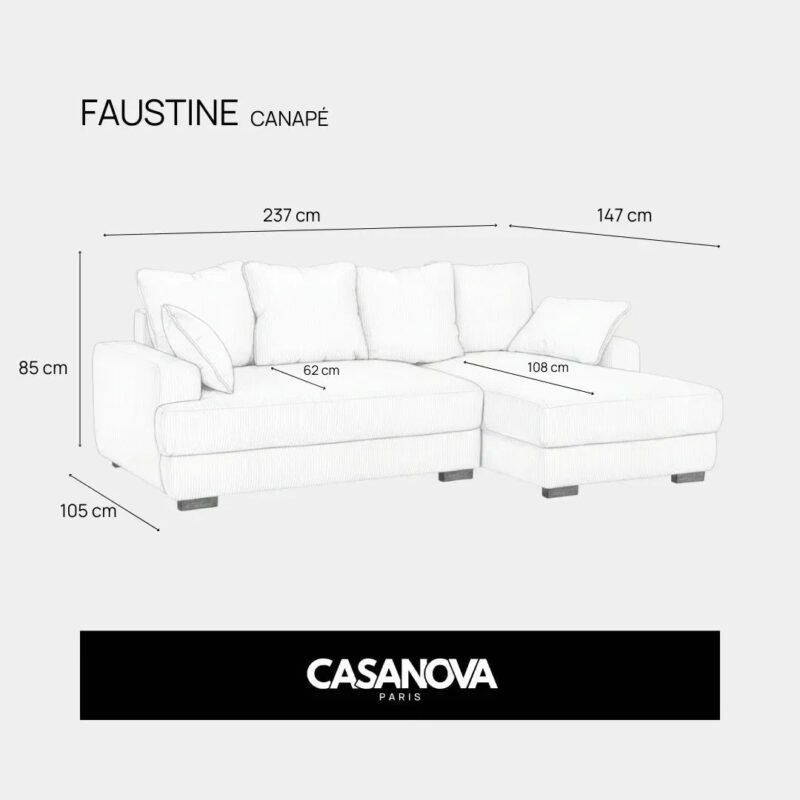 Canapé Faustine Casanova Paris : méridienne généreuse, dossier qui déçoit un peu - Canapé Angle Réversible