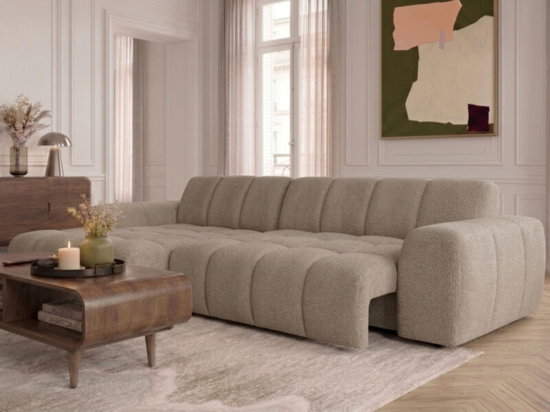 Canapé Theo Bobochic : analyse d&rsquo;une chenille taupe non déhoussable et de ses finitions - Canapé Bobochic